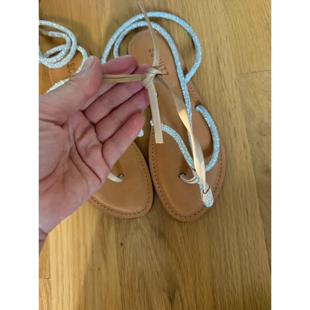 SCHUTZ Glam Kittie Crystal Caramel Ankle‑Wrap Sandals Size 5.5 NWOB